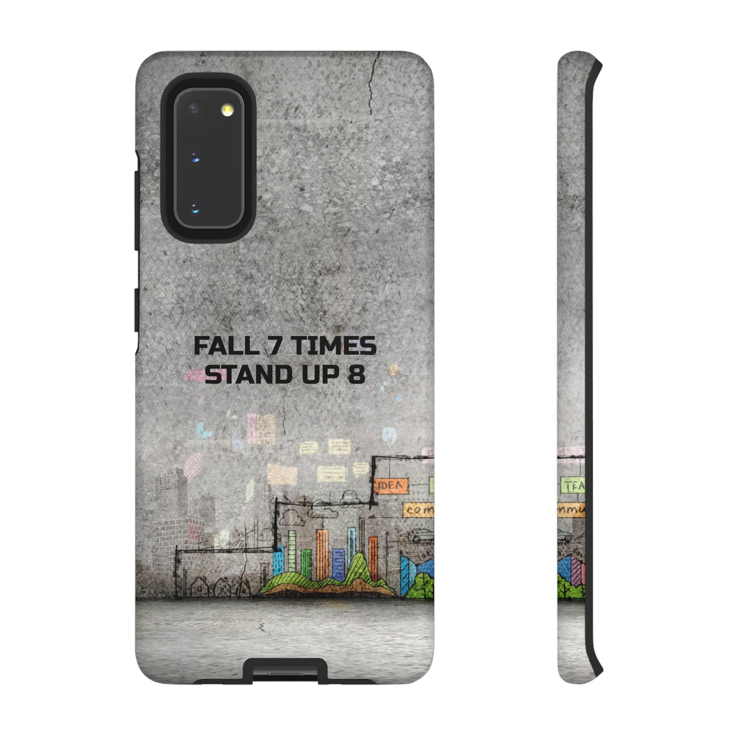 Fall 7 Times, Stand Up 8: motiverende case voor iPhone-, Galaxy- en Pixel-telefoons