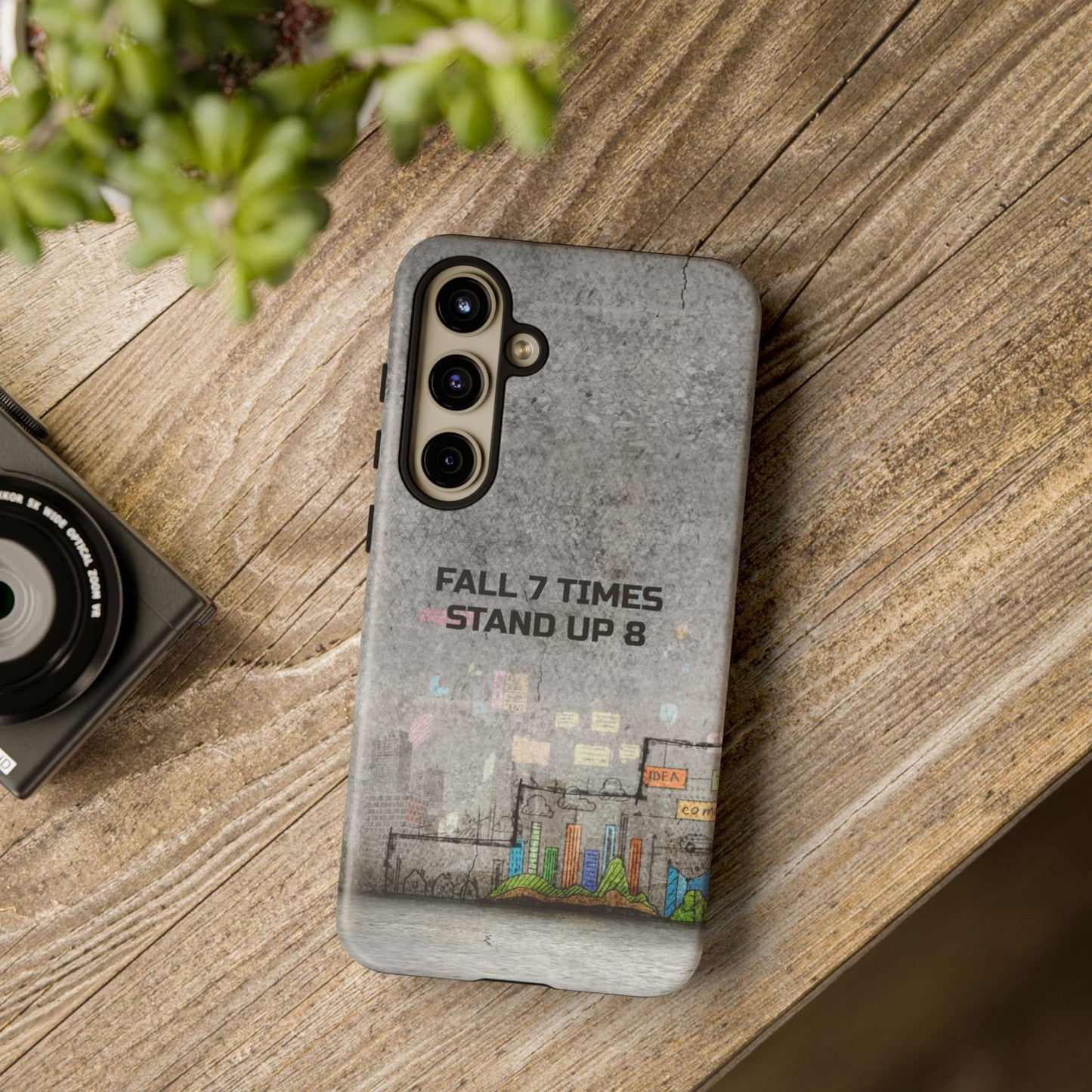 Fall 7 Times, Stand Up 8: motiverende case voor iPhone-, Galaxy- en Pixel-telefoons