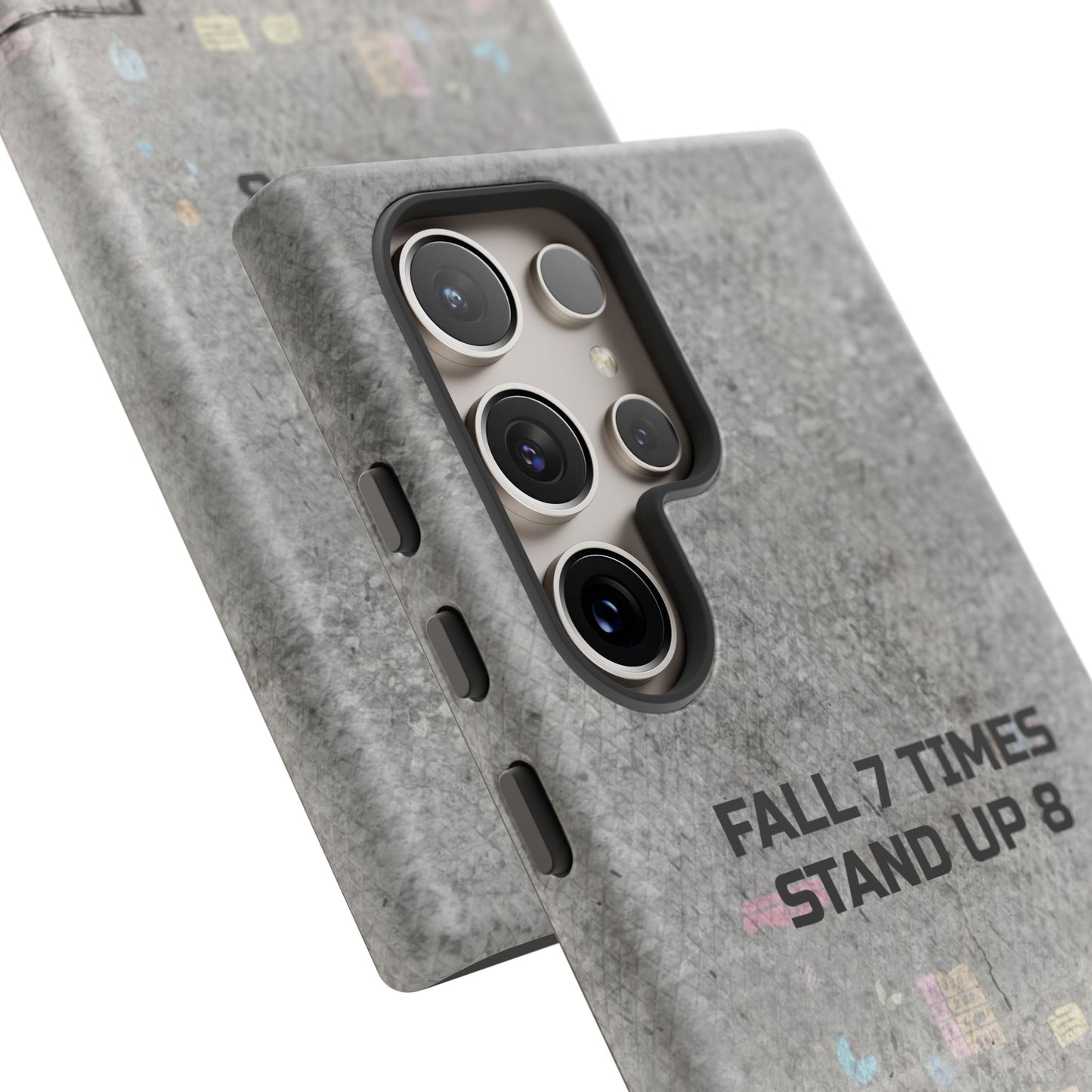 Fall 7 Times, Stand Up 8: motiverende case voor iPhone-, Galaxy- en Pixel-telefoons