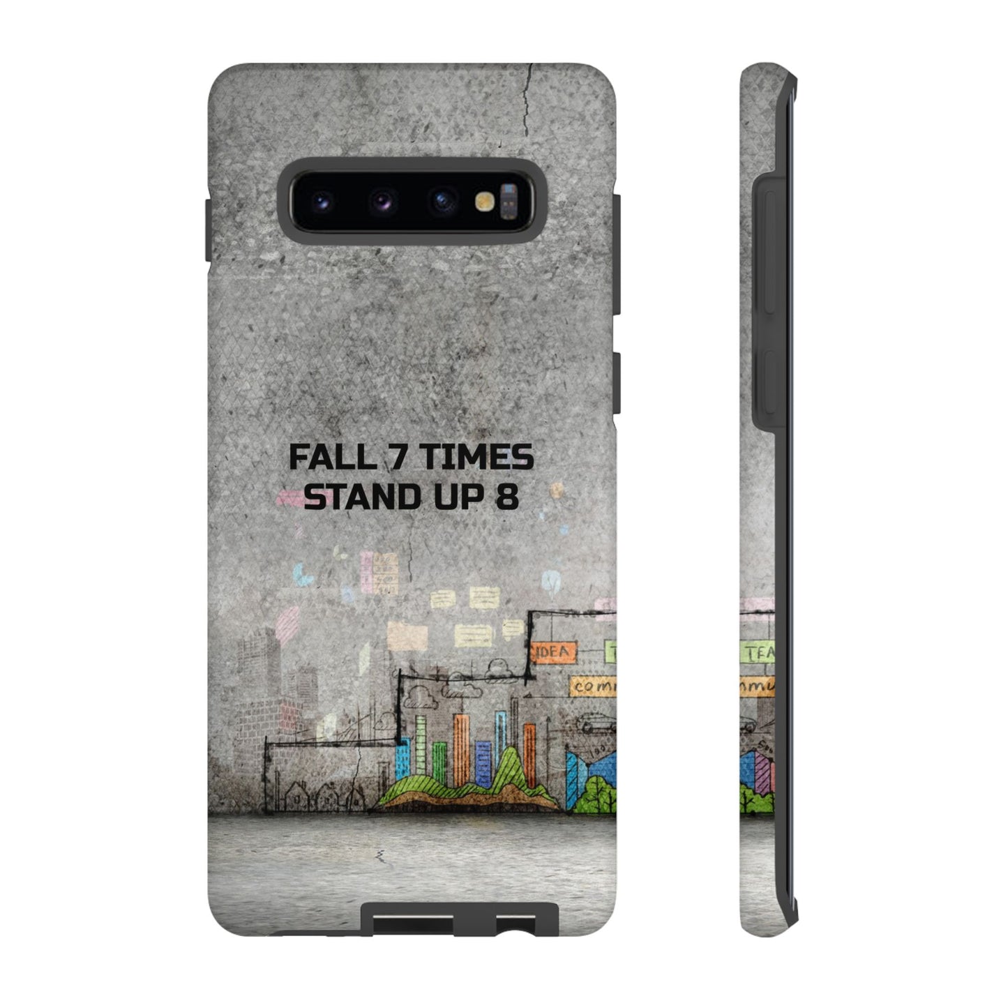 Fall 7 Times, Stand Up 8: motiverende case voor iPhone-, Galaxy- en Pixel-telefoons