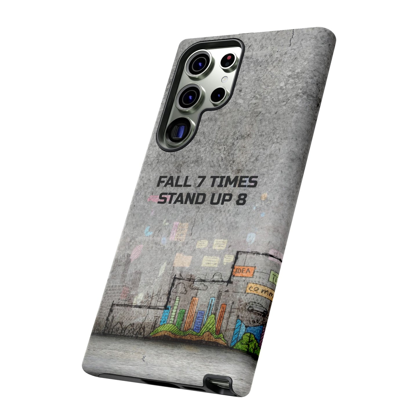 Fall 7 Times, Stand Up 8: motiverende case voor iPhone-, Galaxy- en Pixel-telefoons