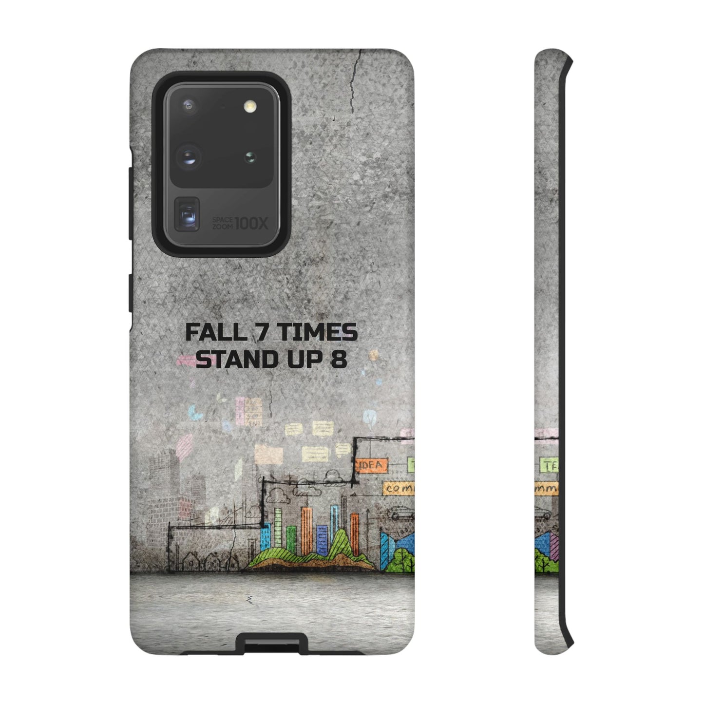 Fall 7 Times, Stand Up 8: motiverende case voor iPhone-, Galaxy- en Pixel-telefoons