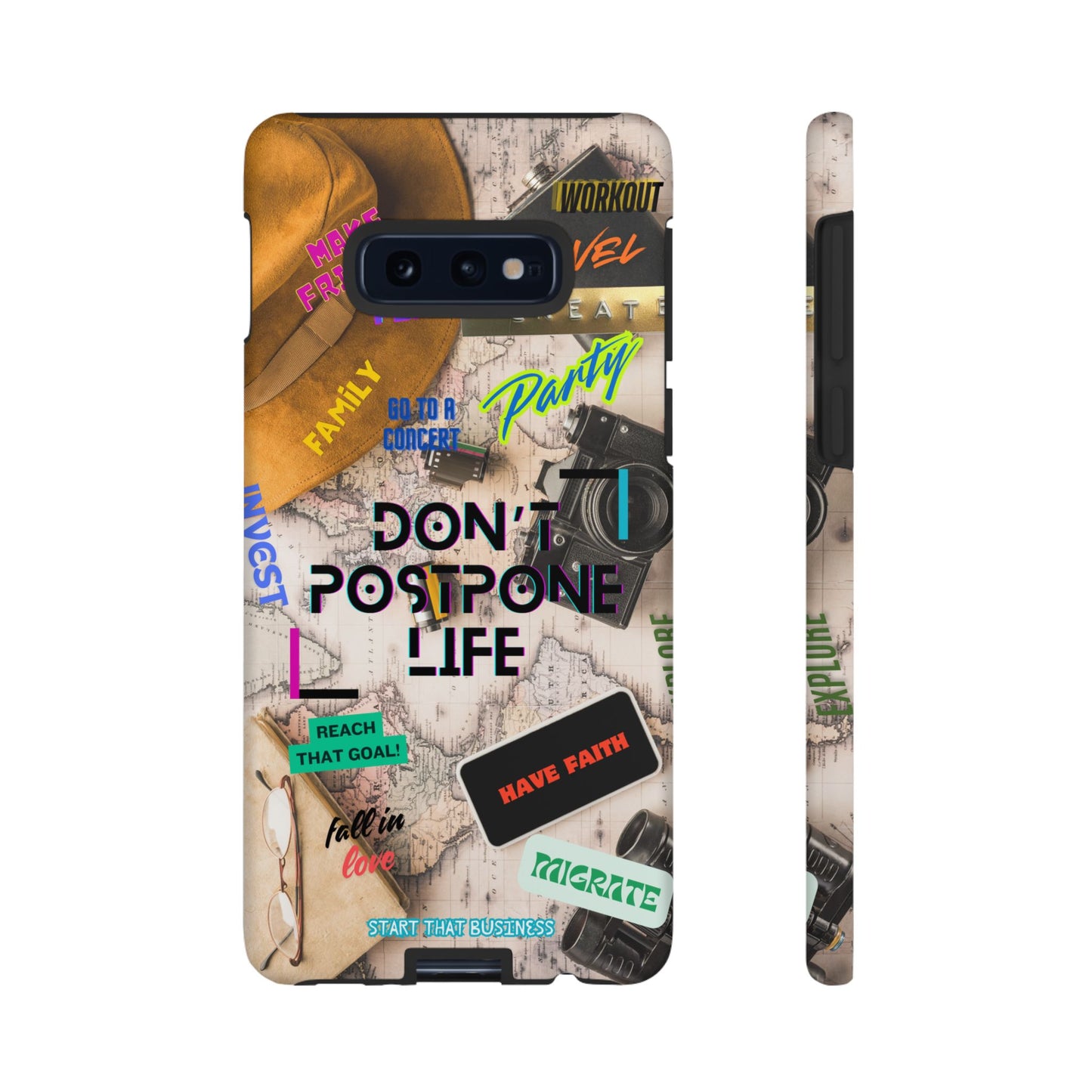 Don't Postpone Life: Motivational phone case for iPhone, Samsung Galaxy and Google Pixel devices