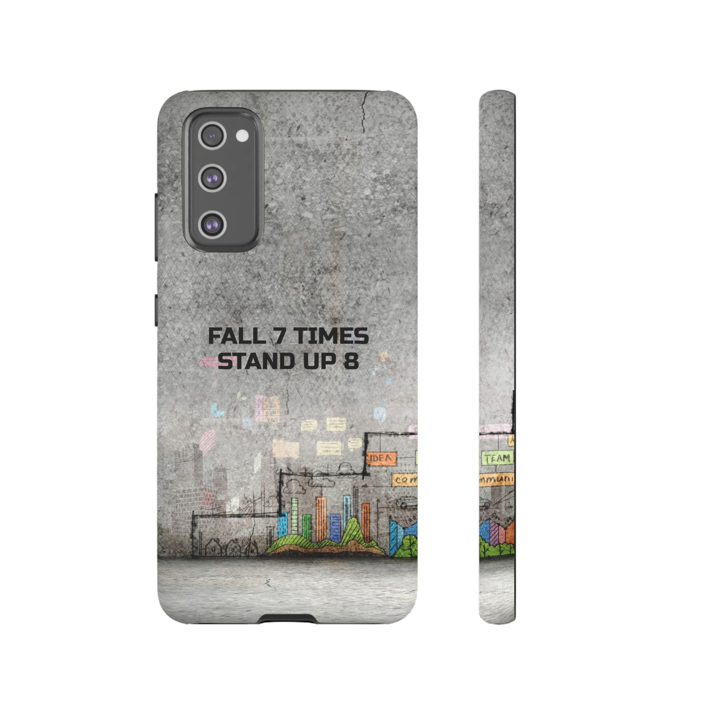 Fall 7 Times, Stand Up 8: motiverende case voor iPhone-, Galaxy- en Pixel-telefoons