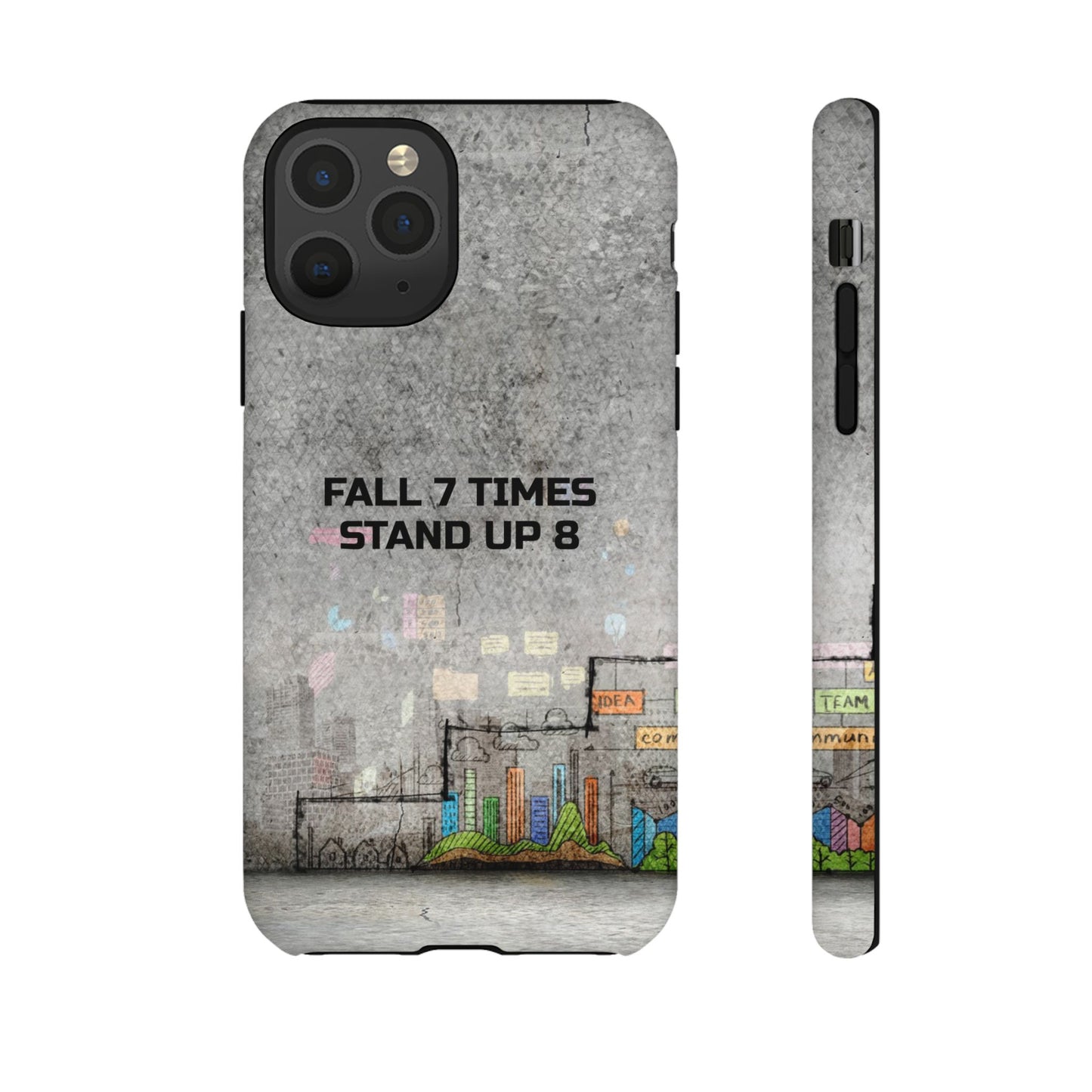 Fall 7 Times, Stand Up 8: motiverende case voor iPhone-, Galaxy- en Pixel-telefoons