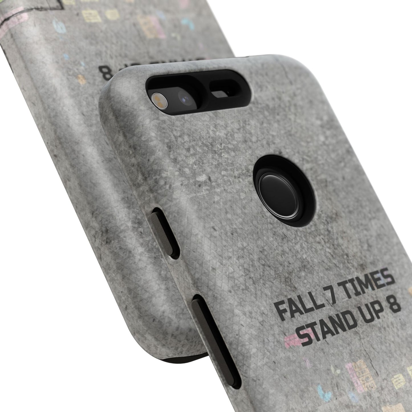 Fall 7 Times, Stand Up 8: motiverende case voor iPhone-, Galaxy- en Pixel-telefoons