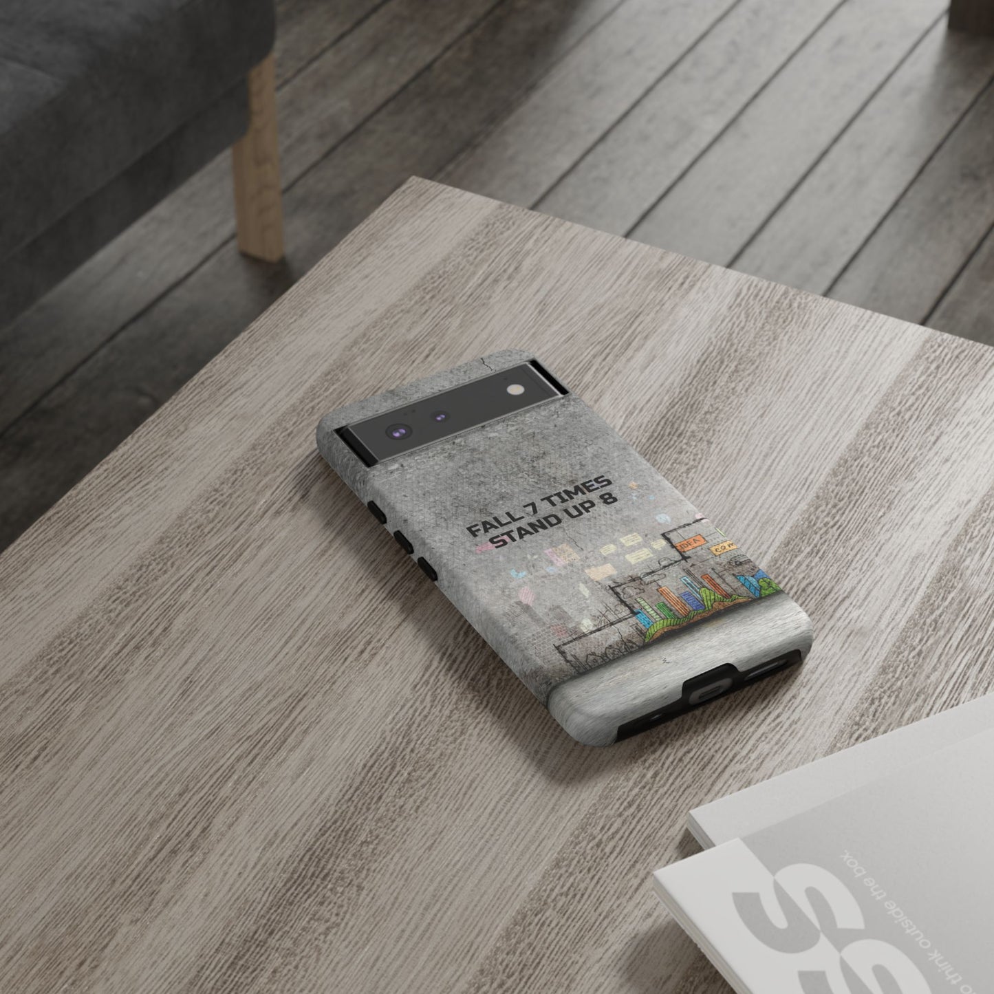 Fall 7 Times, Stand Up 8: motiverende case voor iPhone-, Galaxy- en Pixel-telefoons