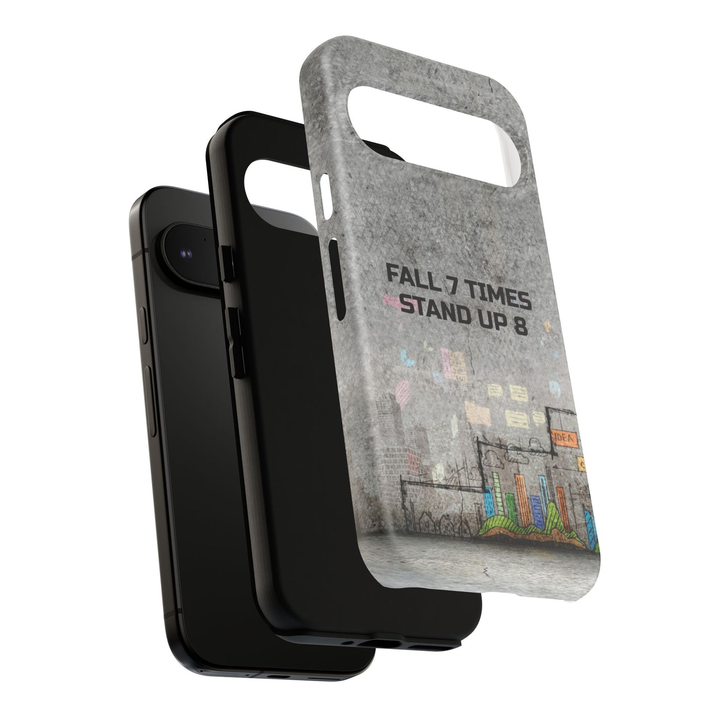 Fall 7 Times, Stand Up 8: motiverende case voor iPhone-, Galaxy- en Pixel-telefoons