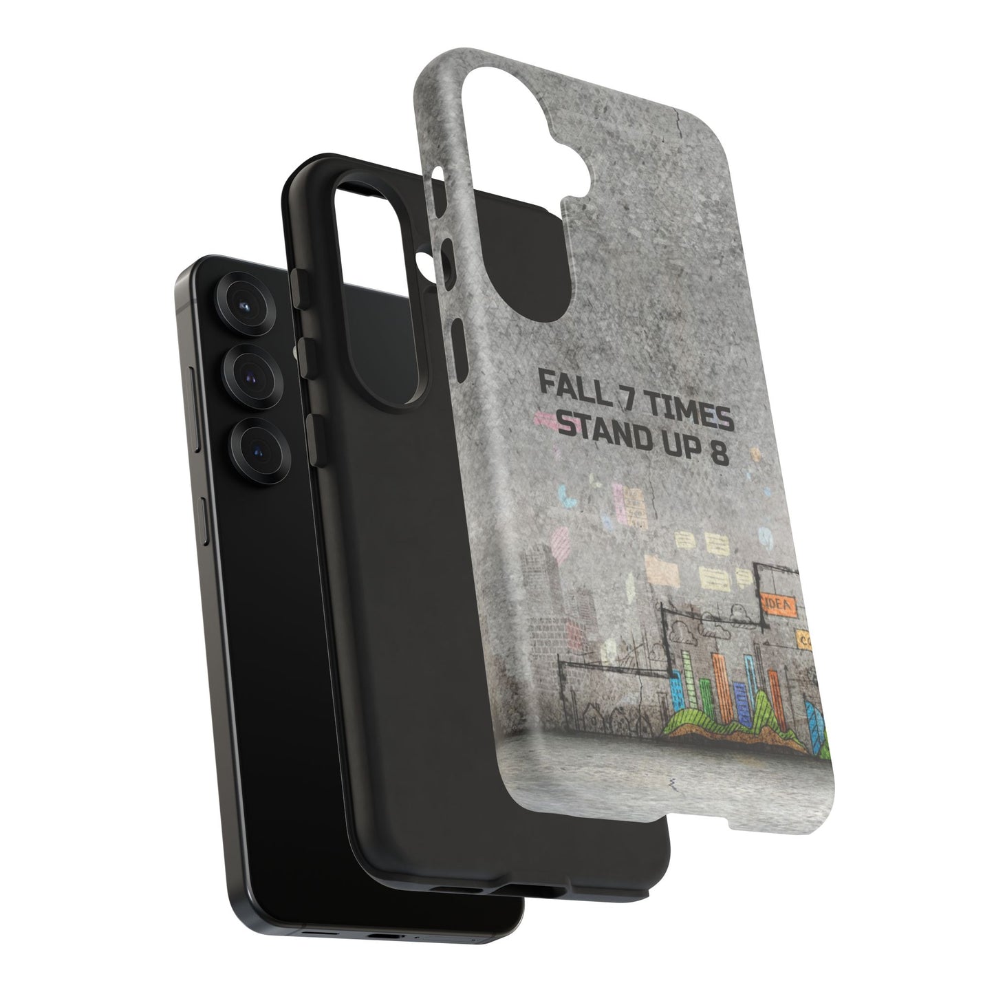 Fall 7 Times, Stand Up 8: motiverende case voor iPhone-, Galaxy- en Pixel-telefoons