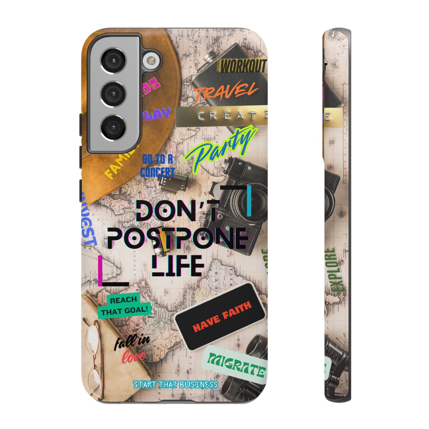 Don't Postpone Life: Motivational phone case for iPhone, Samsung Galaxy and Google Pixel devices
