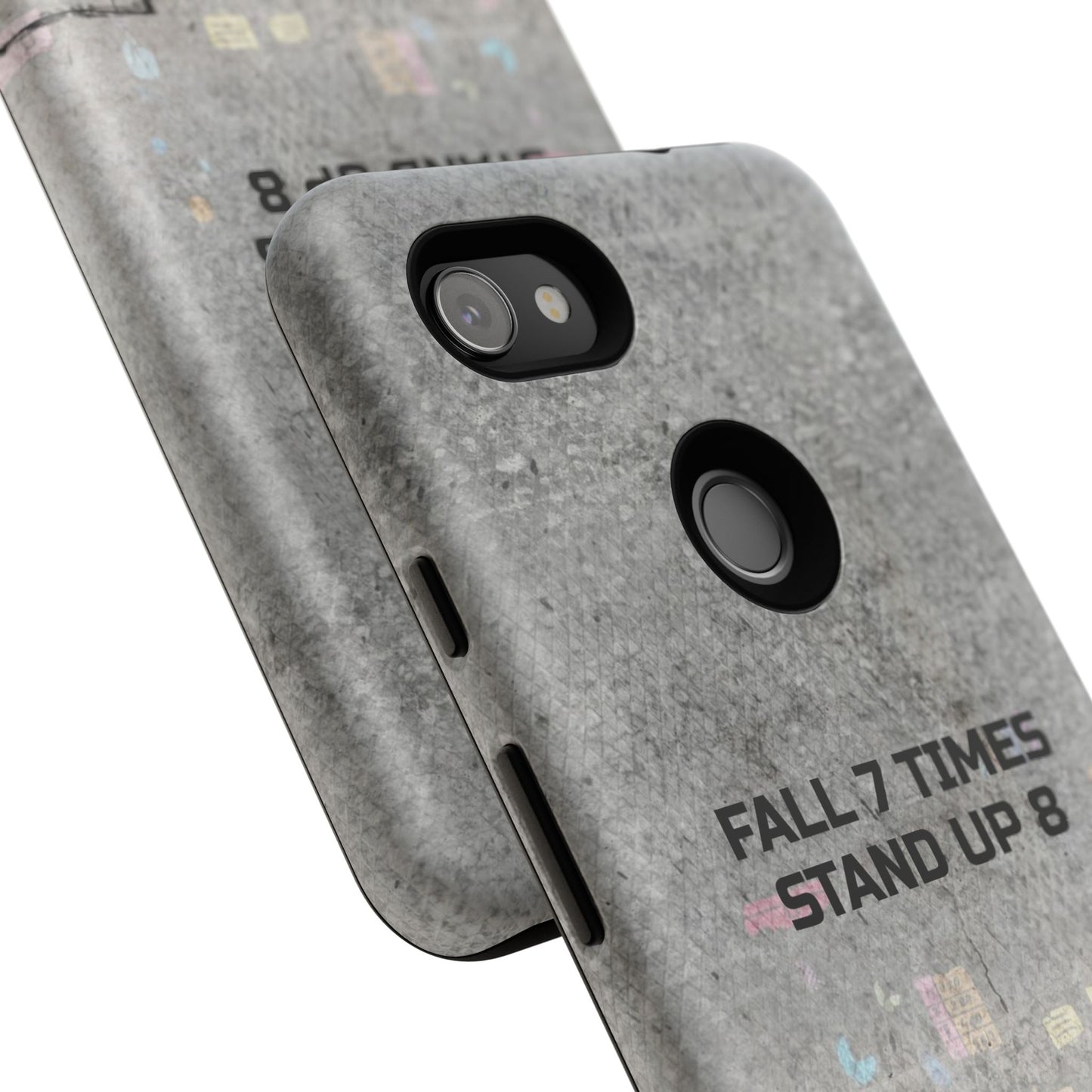 Fall 7 Times, Stand Up 8: motiverende case voor iPhone-, Galaxy- en Pixel-telefoons
