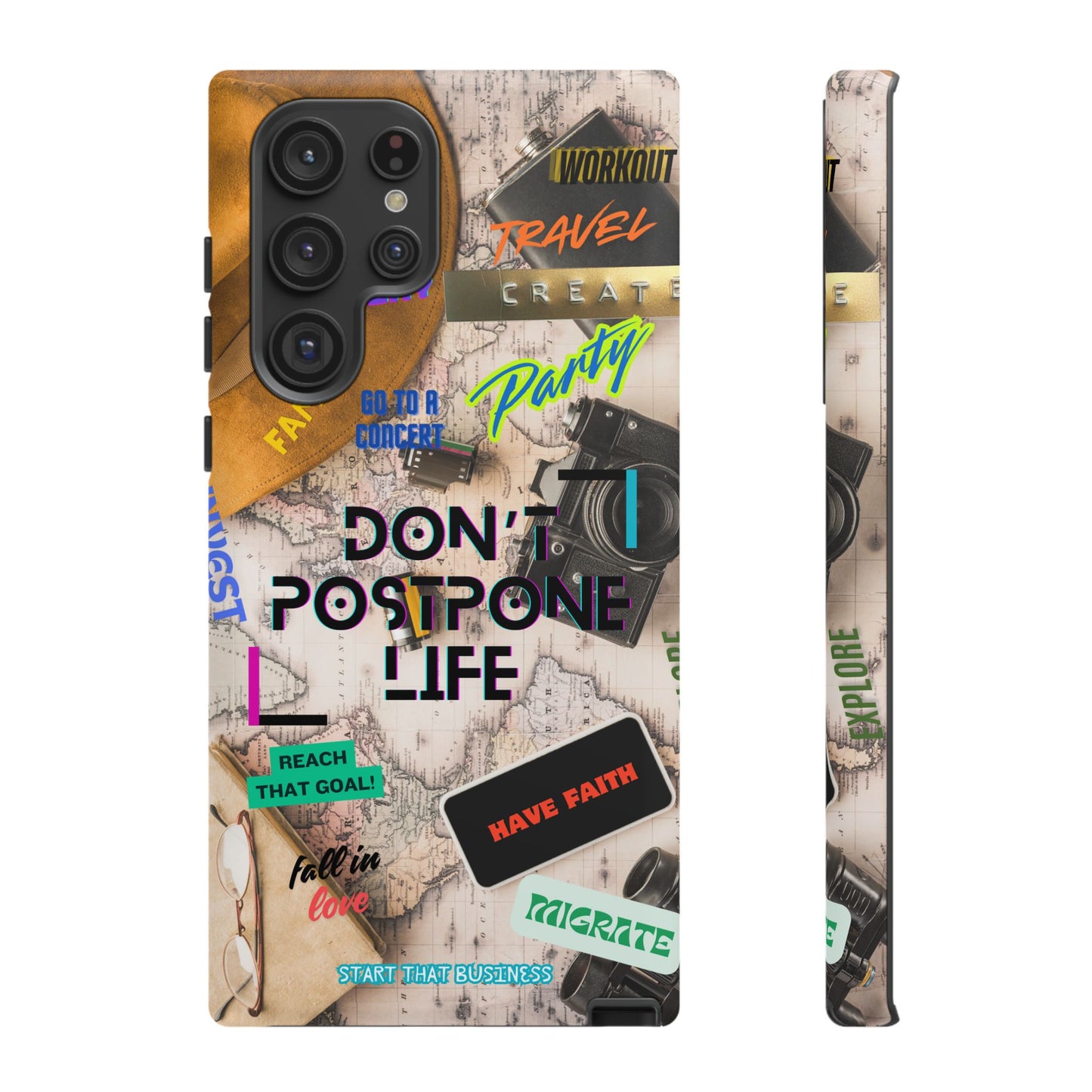 Don't Postpone Life: Motivational phone case for iPhone, Samsung Galaxy and Google Pixel devices