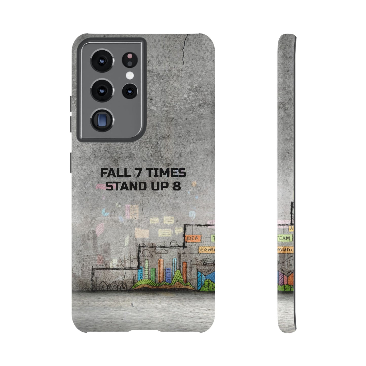 Fall 7 Times, Stand Up 8: motiverende case voor iPhone-, Galaxy- en Pixel-telefoons