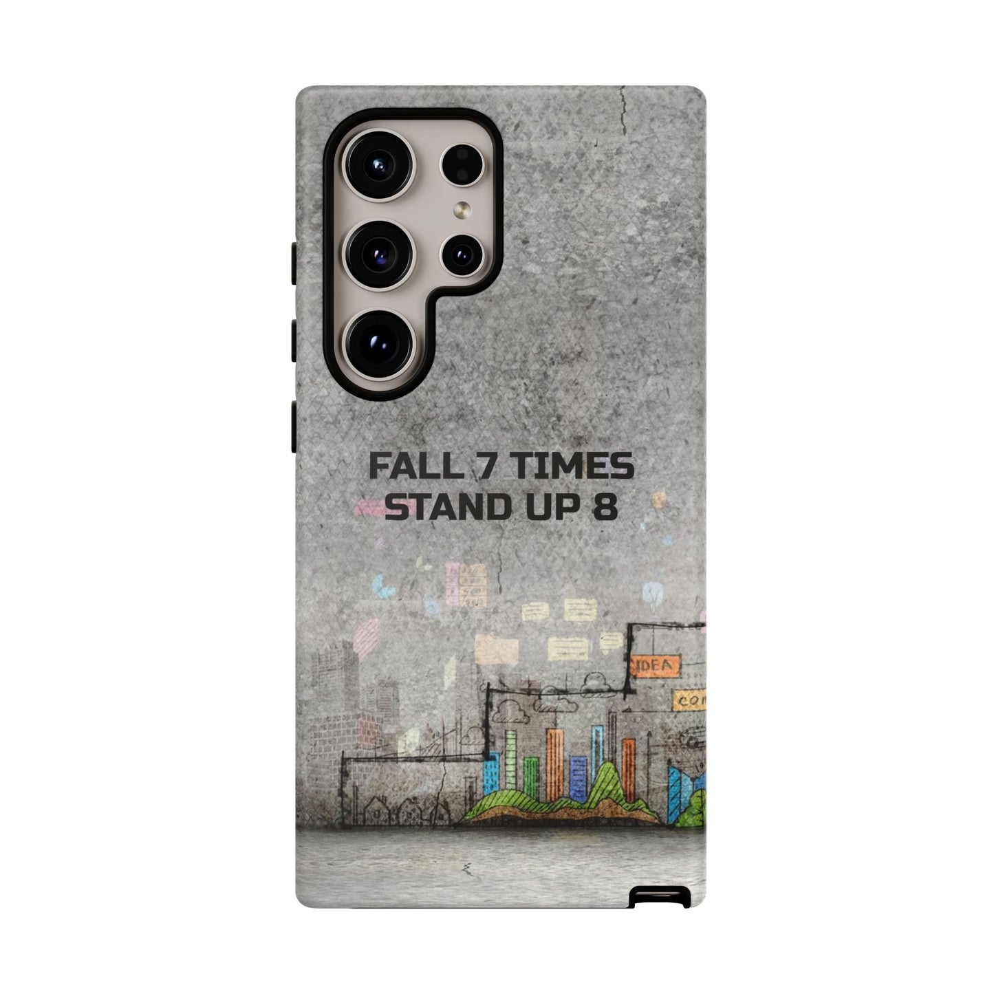 Fall 7 Times, Stand Up 8: motiverende case voor iPhone-, Galaxy- en Pixel-telefoons