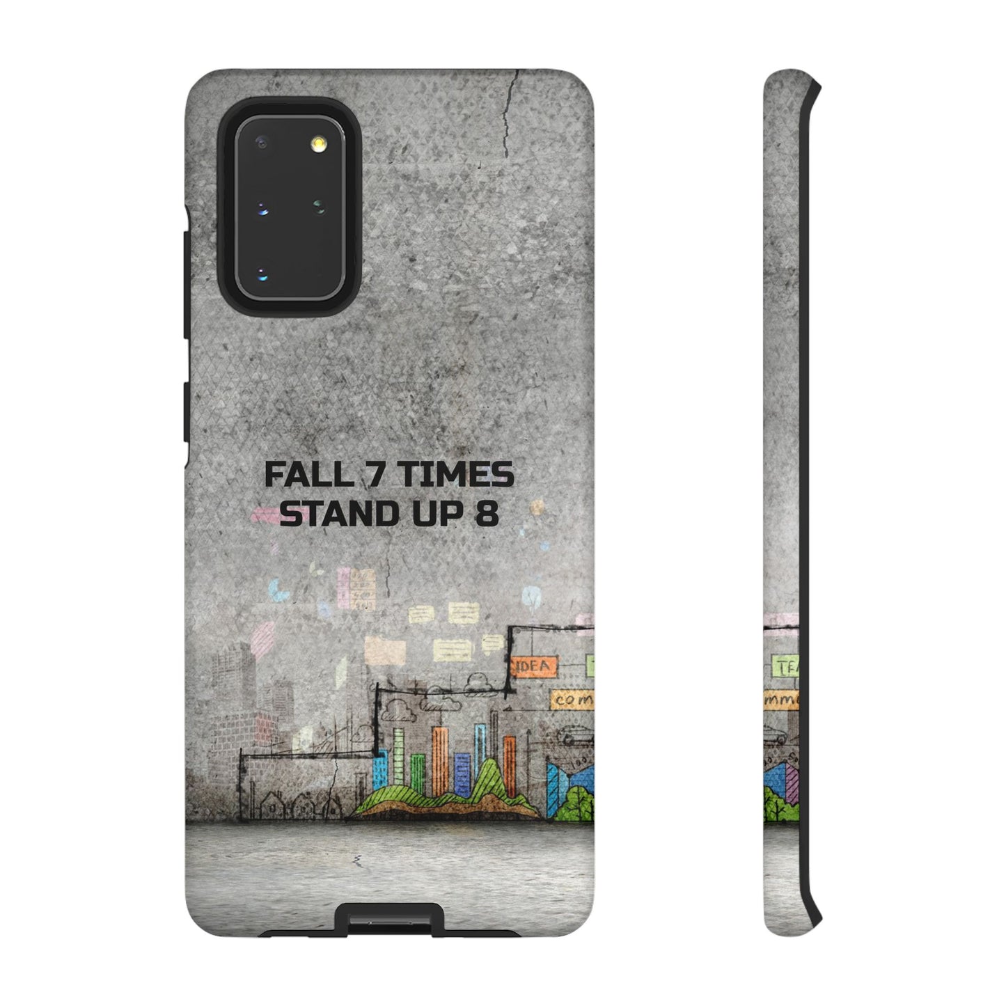 Fall 7 Times, Stand Up 8: motiverende case voor iPhone-, Galaxy- en Pixel-telefoons