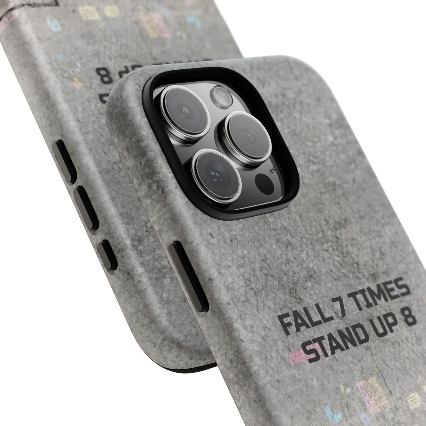Fall 7 Times, Stand Up 8: motiverende case voor iPhone-, Galaxy- en Pixel-telefoons