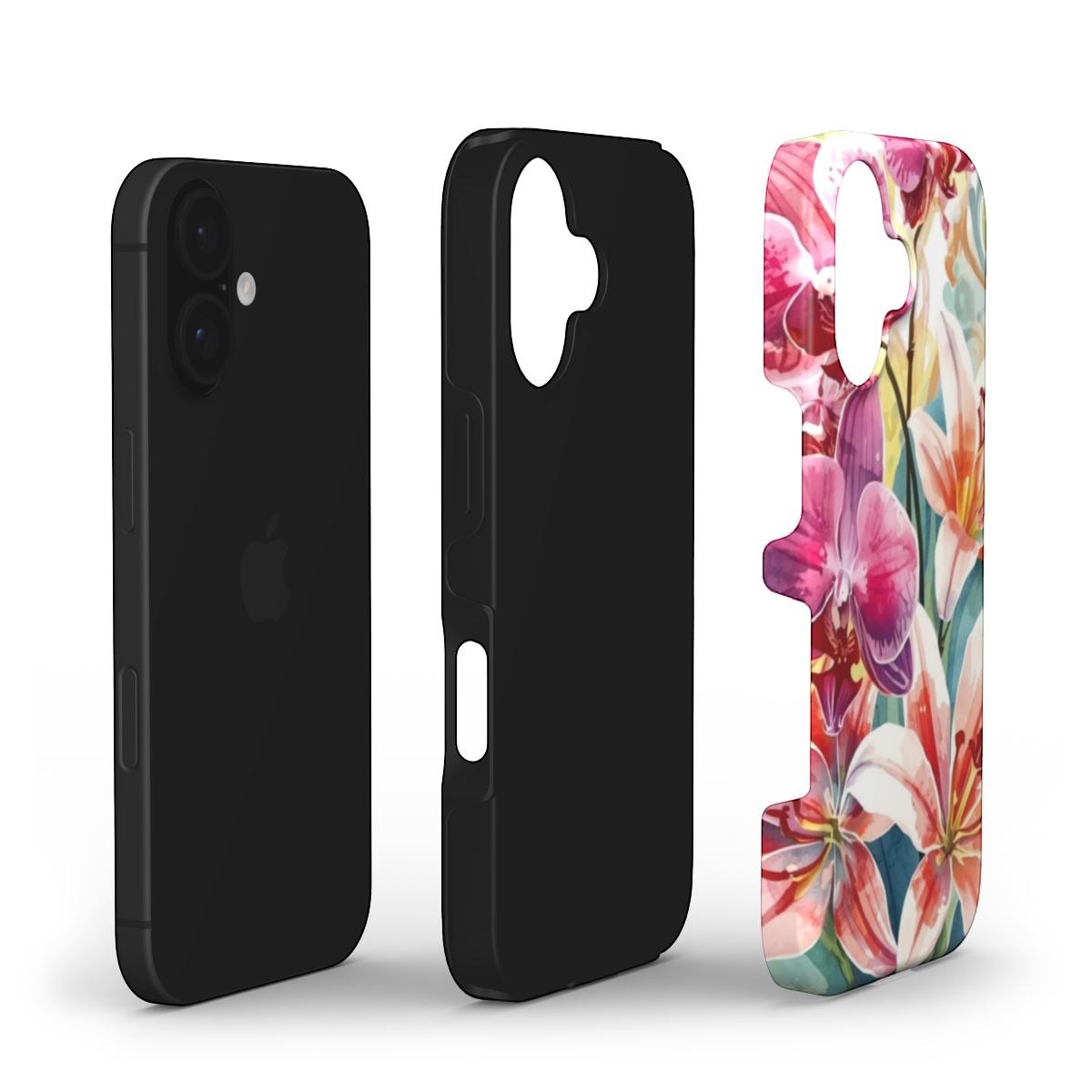 Inspiring Phone Cases floral iPhone 16e and 17e case featuring vibrant hibiscus and orchid botanical print