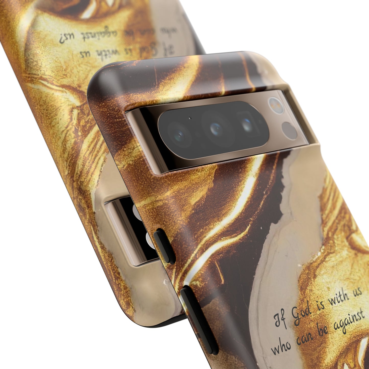 "If God is with us who can be against us?": Inspiring phone case for iPhone, Galaxy and Pixel devices.