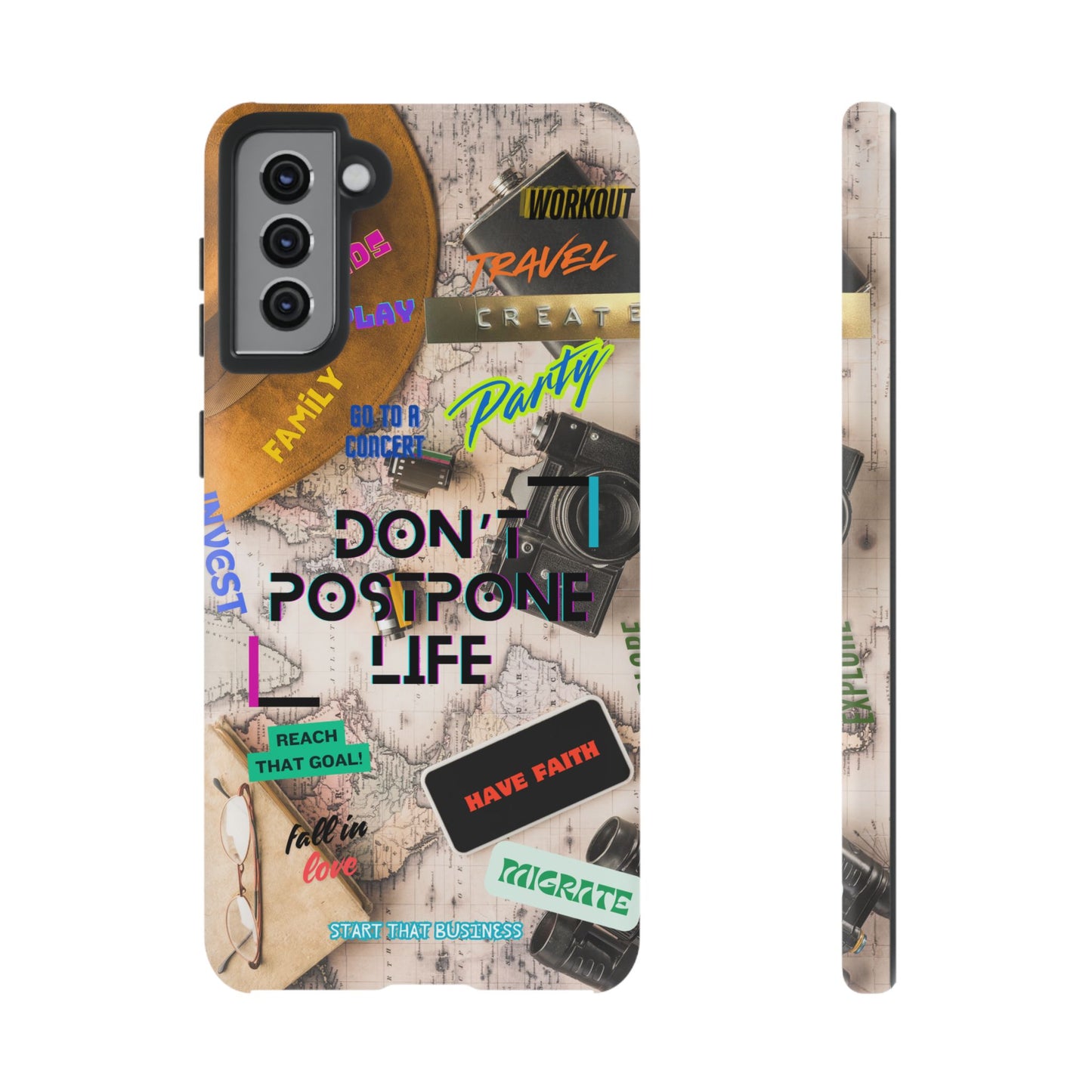 Don't Postpone Life: Motivational phone case for iPhone, Samsung Galaxy and Google Pixel devices