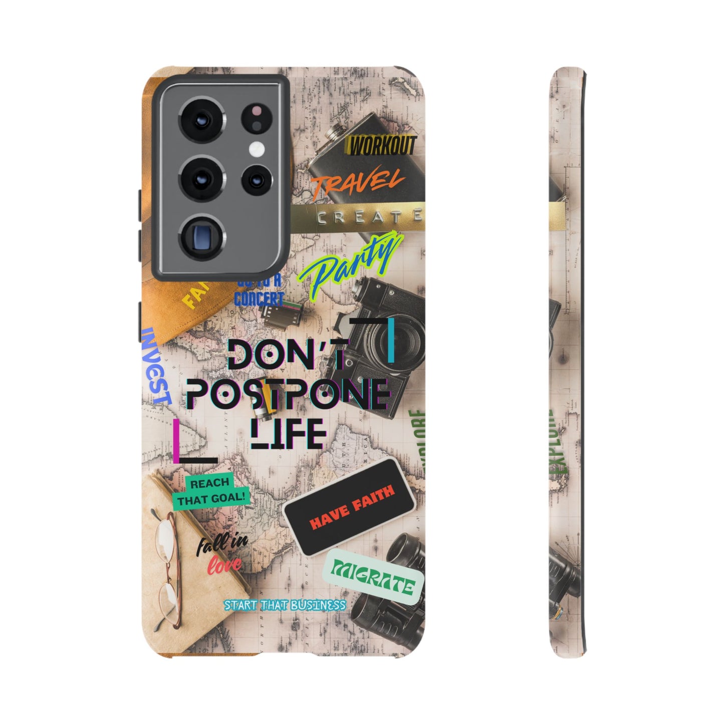 Don't Postpone Life: Motivational phone case for iPhone, Samsung Galaxy and Google Pixel devices