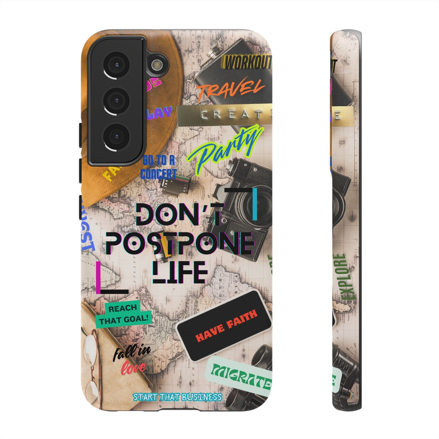 Don't Postpone Life: Motivational phone case for iPhone, Samsung Galaxy and Google Pixel devices