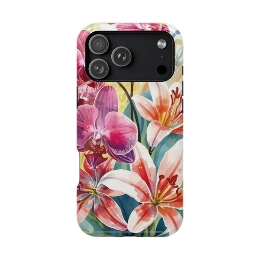 Hibiscus & Orchid Haven: MagSafe Floral Phone Case for iPhone