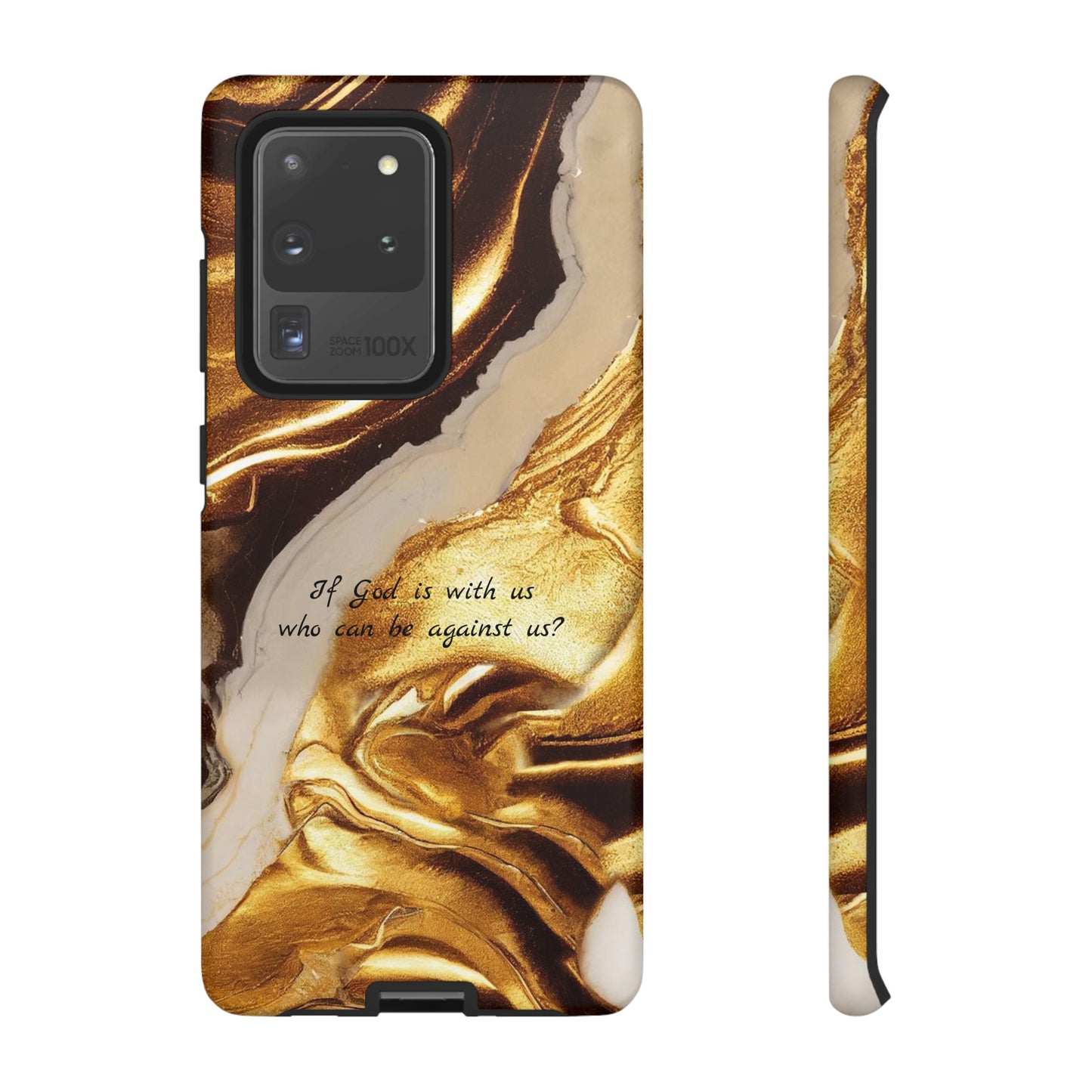 "If God is with us who can be against us?": Inspiring phone case for iPhone, Galaxy and Pixel devices.