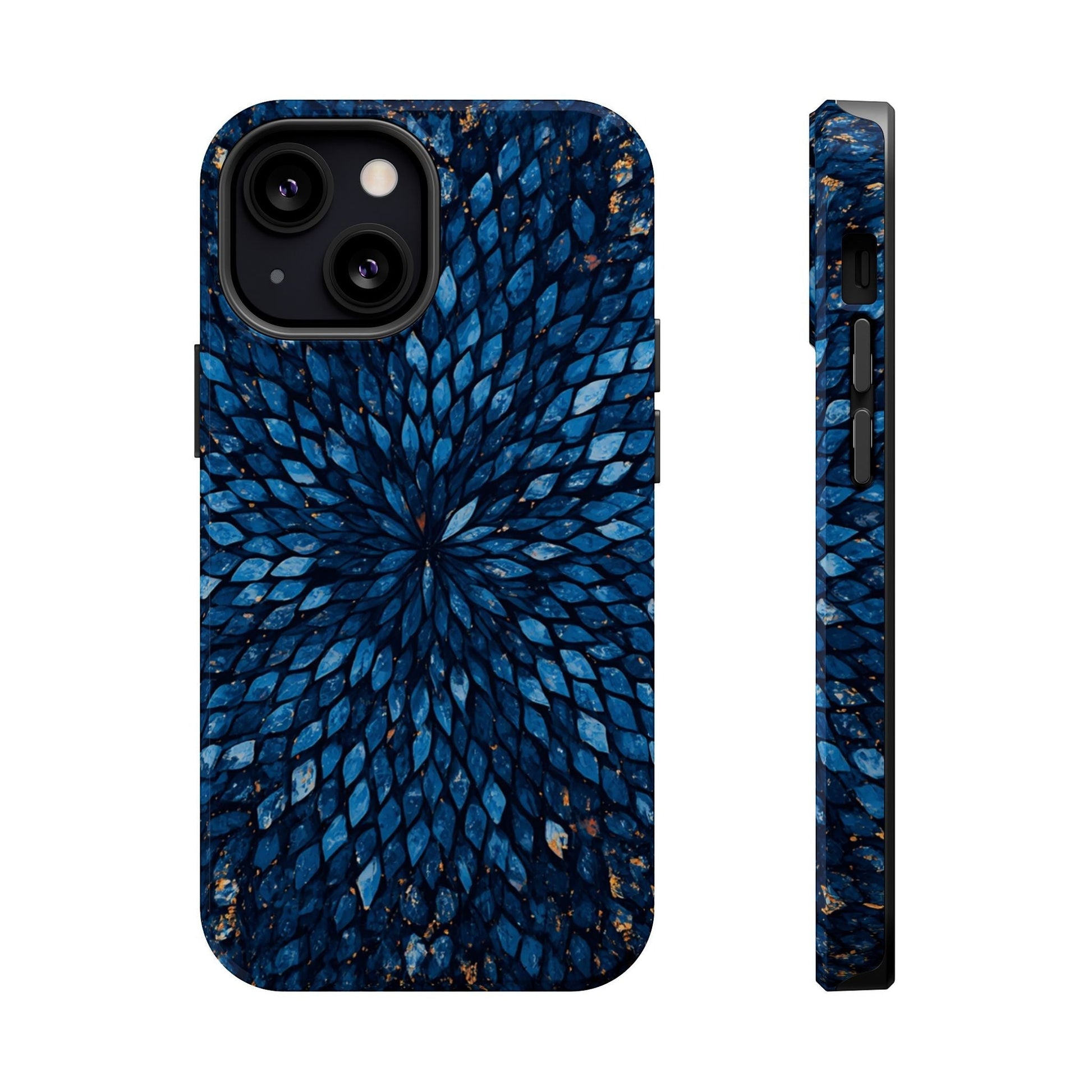 Inspiring Phone Cases Glass Feathers magnetic phone case featuring a vibrant blue abstract feather pattern.