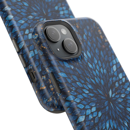 Inspiring Phone Cases Glass Feathers magnetic phone case in vibrant blue with a detailed feather pattern.