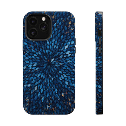 Inspiring Phone Cases Glass Feathers magnetic phone case in vibrant blue with a detailed feather pattern.