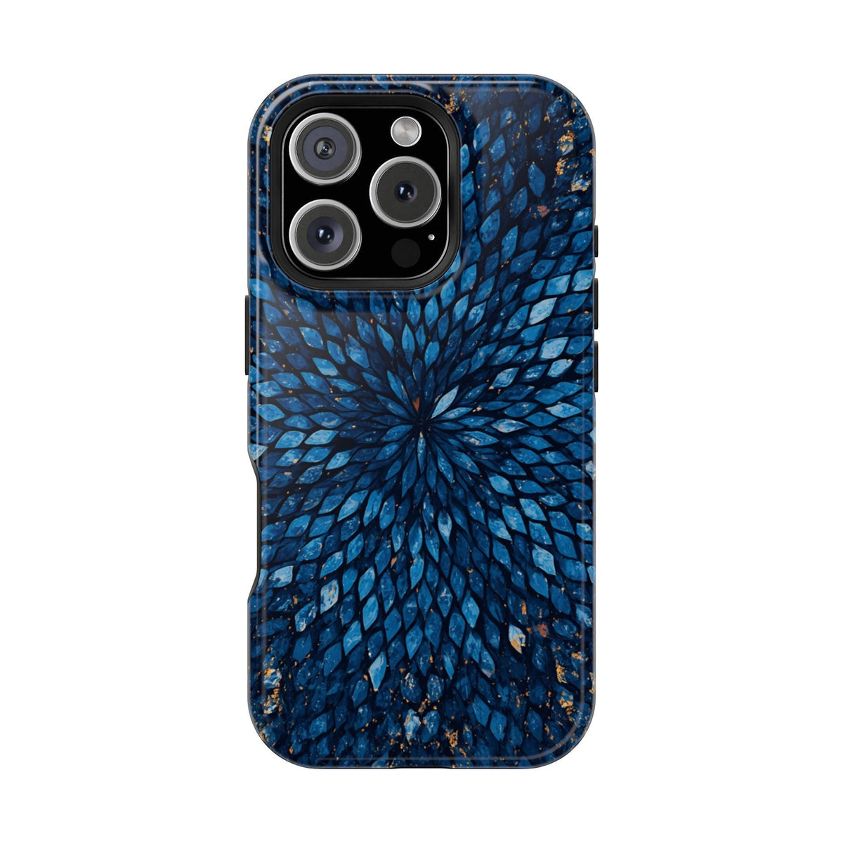 Inspiring Phone Cases Glass Feathers magnetic phone case with a vibrant blue feather pattern for iPhone and Samsung.