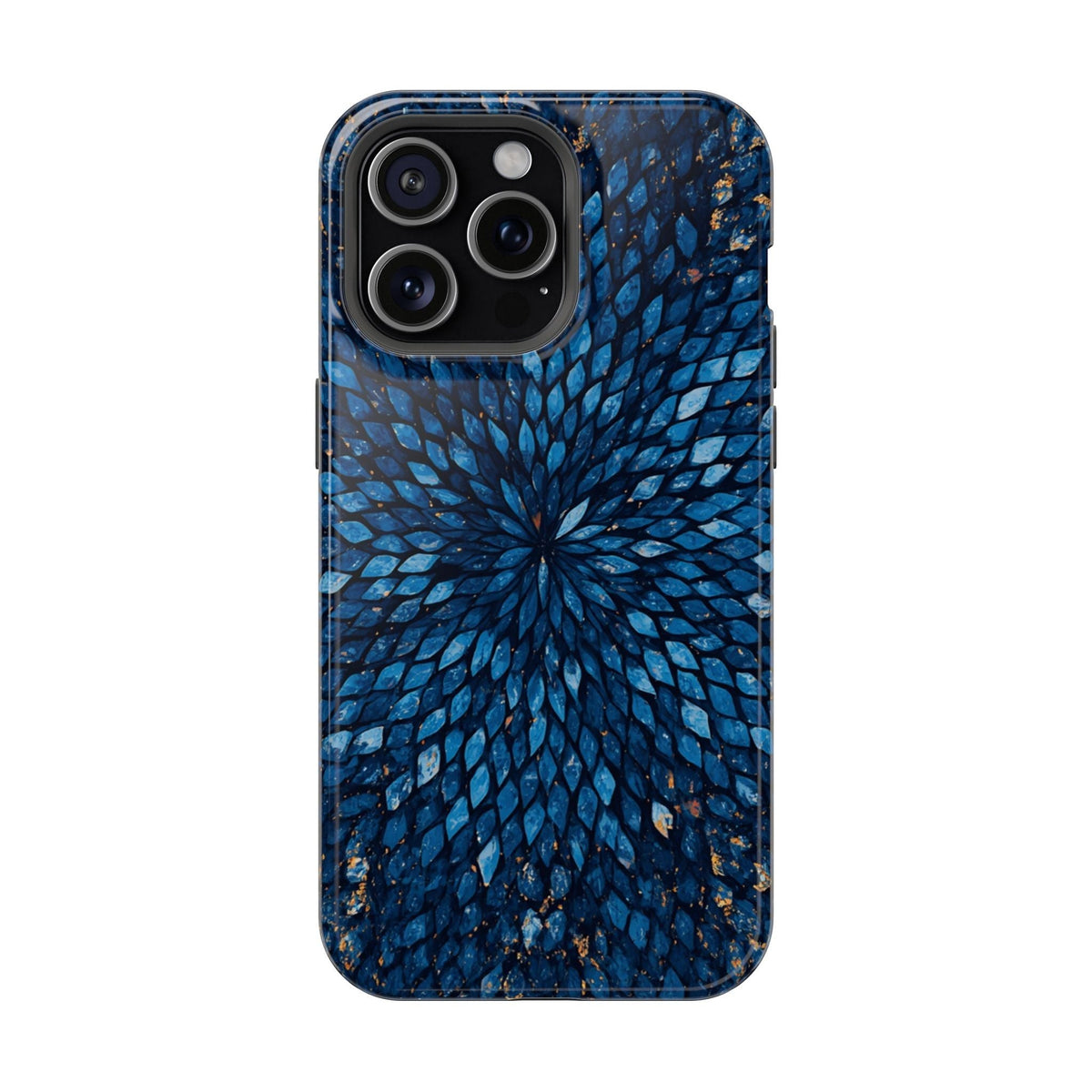 Inspiring Phone Cases Glass Feathers magnetic phone case with a vibrant blue layered feather pattern for iPhone