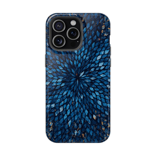 Inspiring Phone Cases Glass Feathers magnetic phone case with a vibrant blue layered feather pattern for iPhone