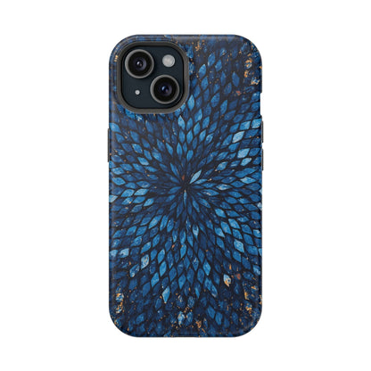 Inspiring Phone Cases Glass Feathers magnetic phone case in vibrant blue with a detailed feather pattern.