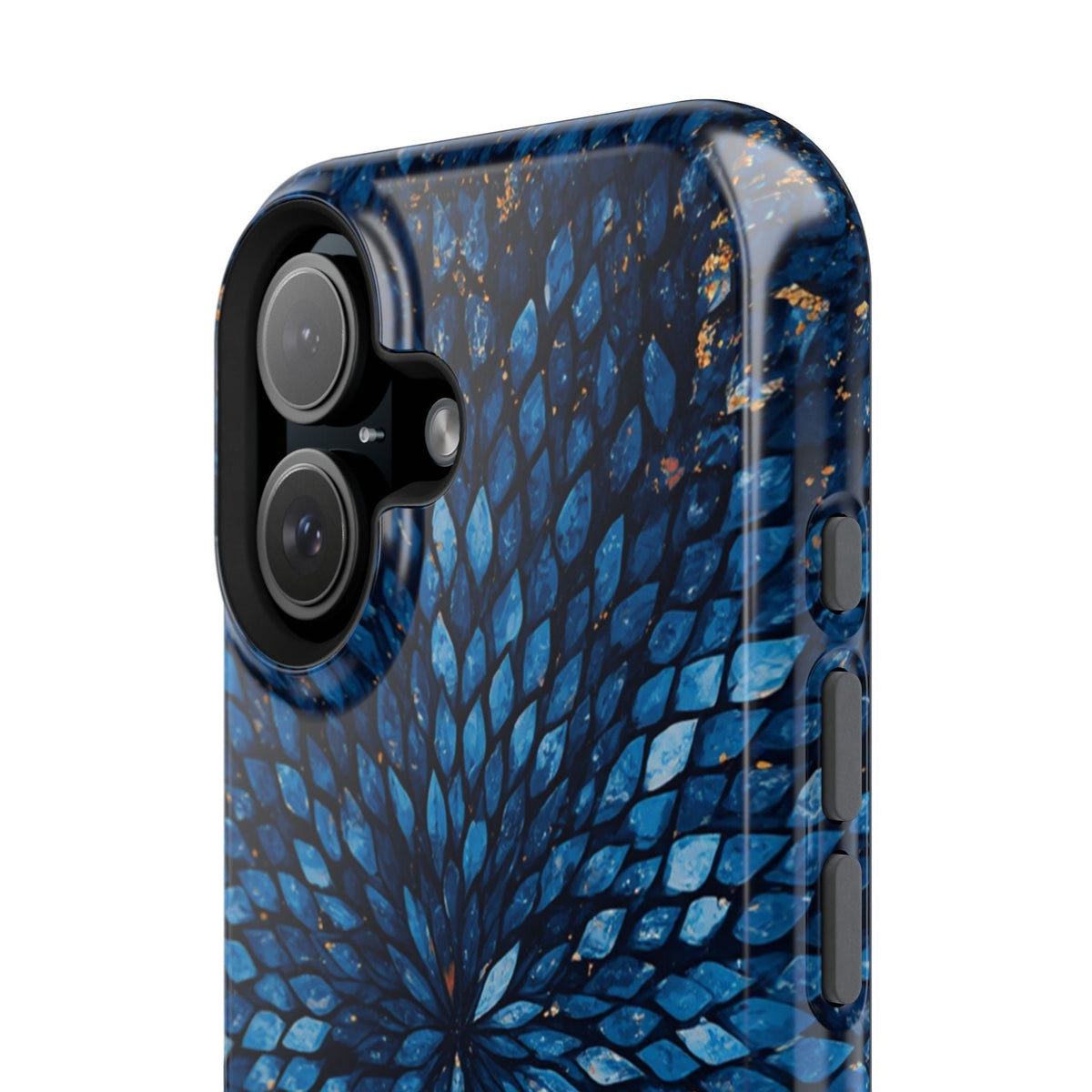 Inspiring Phone Cases magnetic phone case with vibrant blue glass feather pattern and protective camera cutout