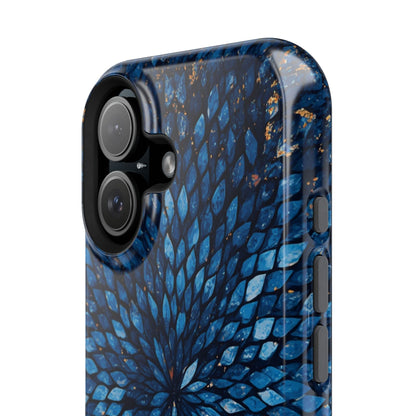 Inspiring Phone Cases magnetic phone case with vibrant blue glass feather pattern and protective camera cutout