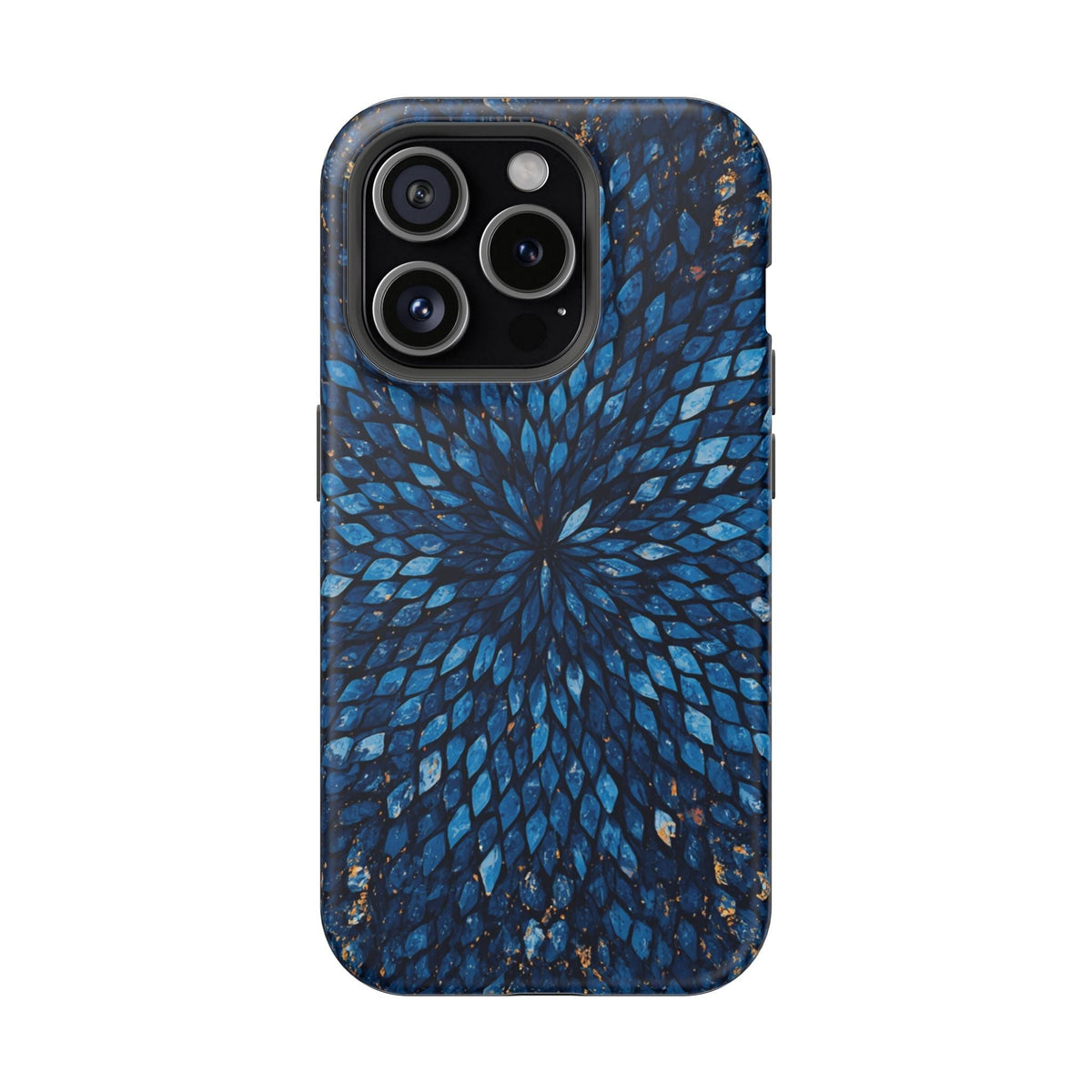 Inspiring Phone Cases Glass Feathers magnetic phone case in vibrant blue with a detailed feather pattern.