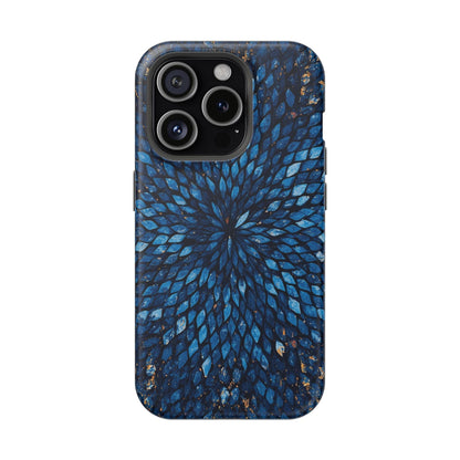 Inspiring Phone Cases Glass Feathers magnetic phone case in vibrant blue with a detailed feather pattern.