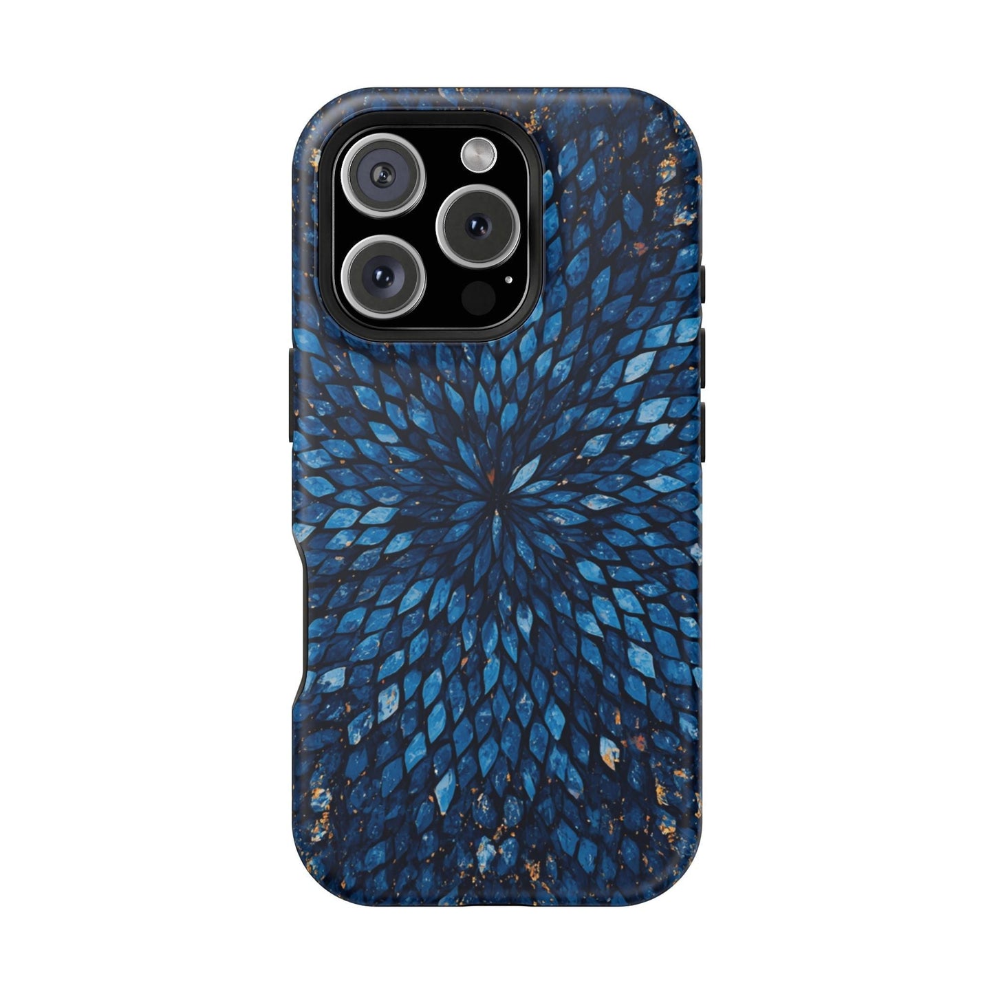 Inspiring Phone Cases Glass Feathers magnetic phone case in vibrant blue with a detailed feather pattern.