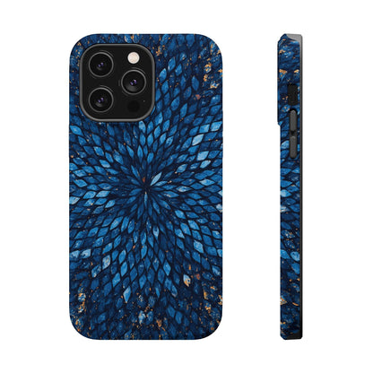 Inspiring Phone Cases Glass Feathers magnetic phone case in vibrant blue with a detailed feather pattern