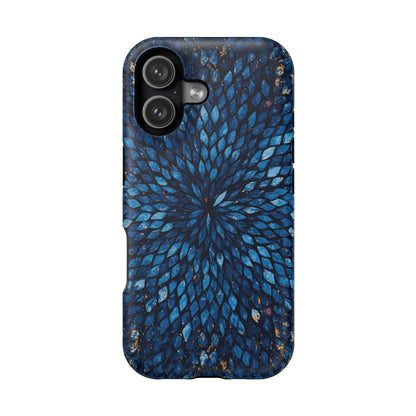 Inspiring Phone Cases Glass Feathers magnetic phone case in vibrant blue with a detailed feather pattern.