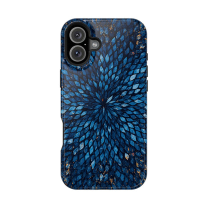 Inspiring Phone Cases magnetic phone case with a vibrant blue glass feather pattern for iPhone and Samsung Galaxy.