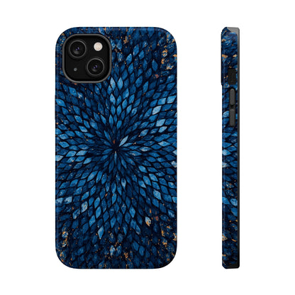 Inspiring Phone Cases Glass Feathers magnetic phone case in vibrant blue with a detailed feather pattern.