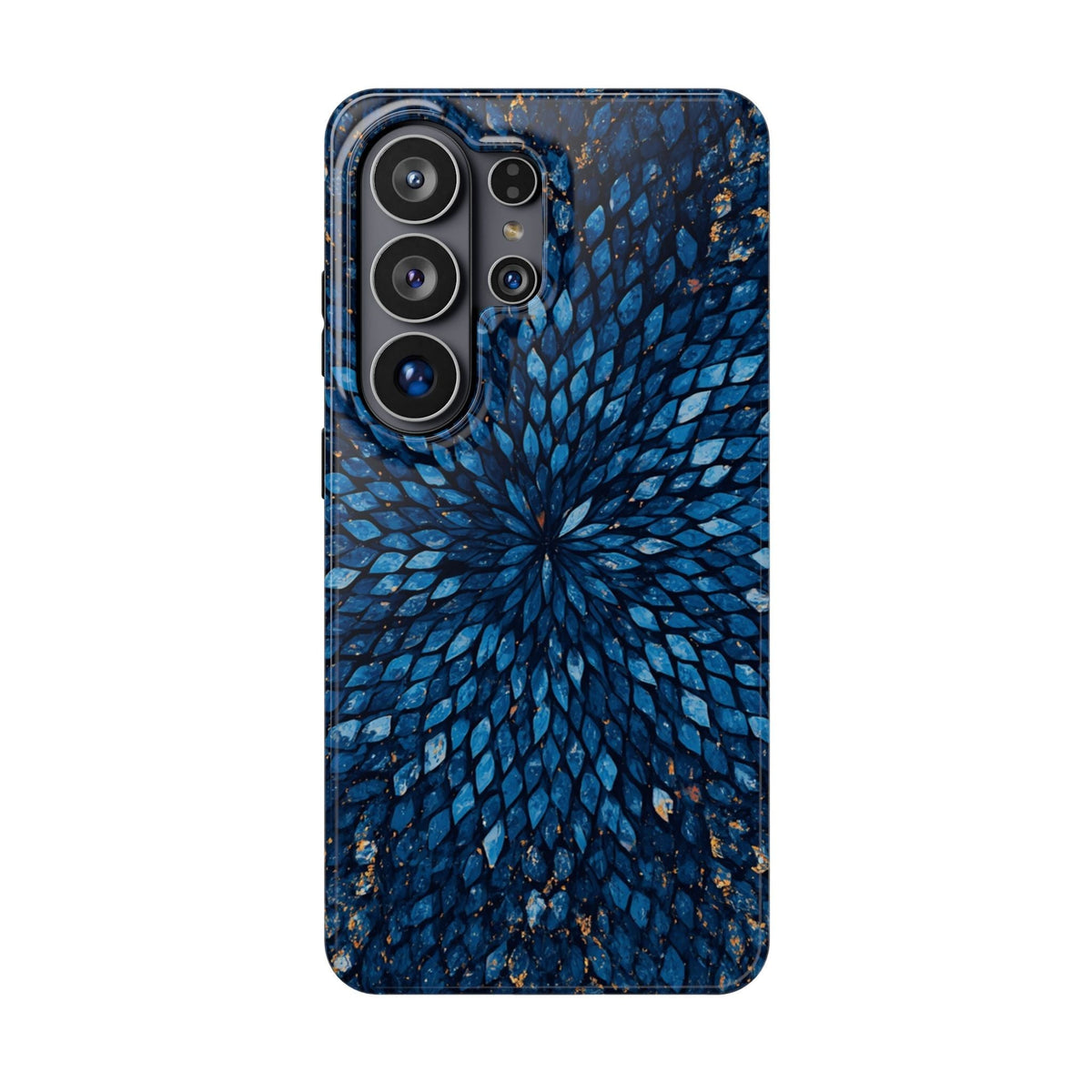 Inspiring Phone Cases Glass Feathers magnetic phone case featuring a vibrant blue abstract feather pattern.