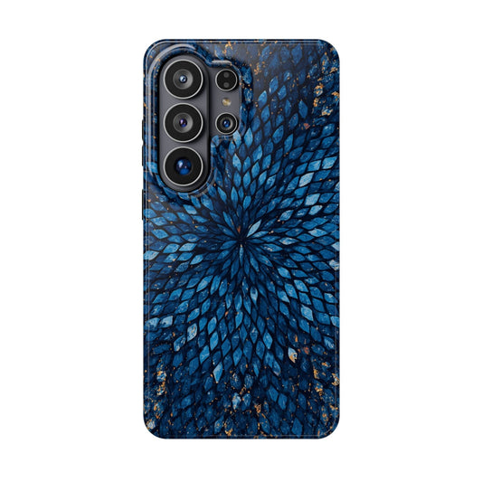 Inspiring Phone Cases Glass Feathers magnetic phone case featuring a vibrant blue abstract feather pattern.