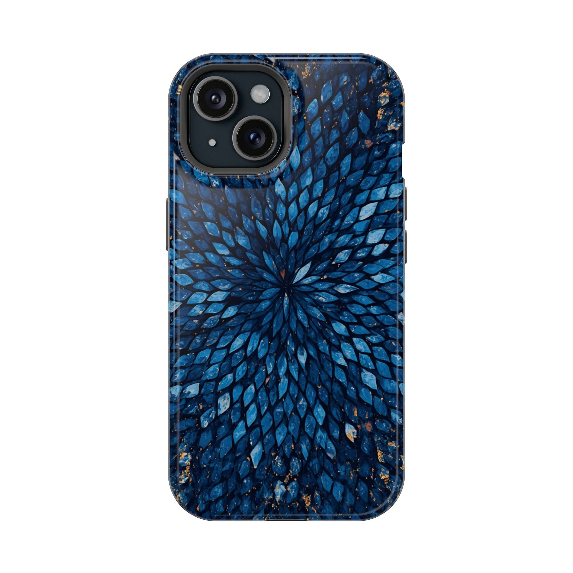 Inspiring Phone Cases Glass Feathers magnetic phone case featuring a vibrant blue abstract feather pattern