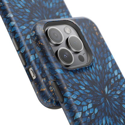 Inspiring Phone Cases Glass Feathers magnetic phone case in vibrant blue with a detailed feather pattern.