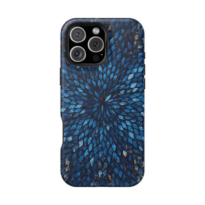 Inspiring Phone Cases Glass Feathers magnetic phone case with a vibrant blue abstract feather pattern for iPhone