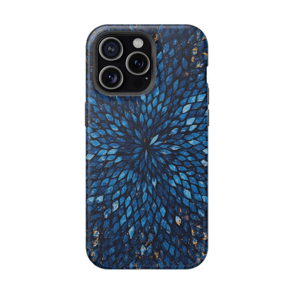 Inspiring Phone Cases magnetic phone case with a vibrant blue glass feather pattern for iPhone and Samsung Galaxy.