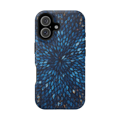 Inspiring Phone Cases magnetic phone case with a vibrant blue glass feather pattern for iPhone and Samsung Galaxy.